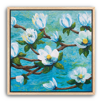 Magnolia Over Water Canvas Print, Framed
