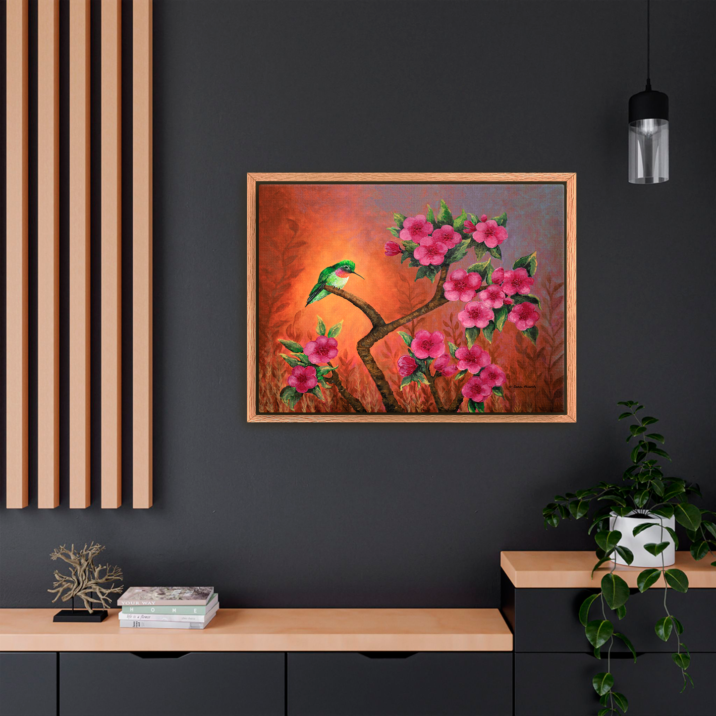 Hummingbird Sunset Canvas Print, Framed