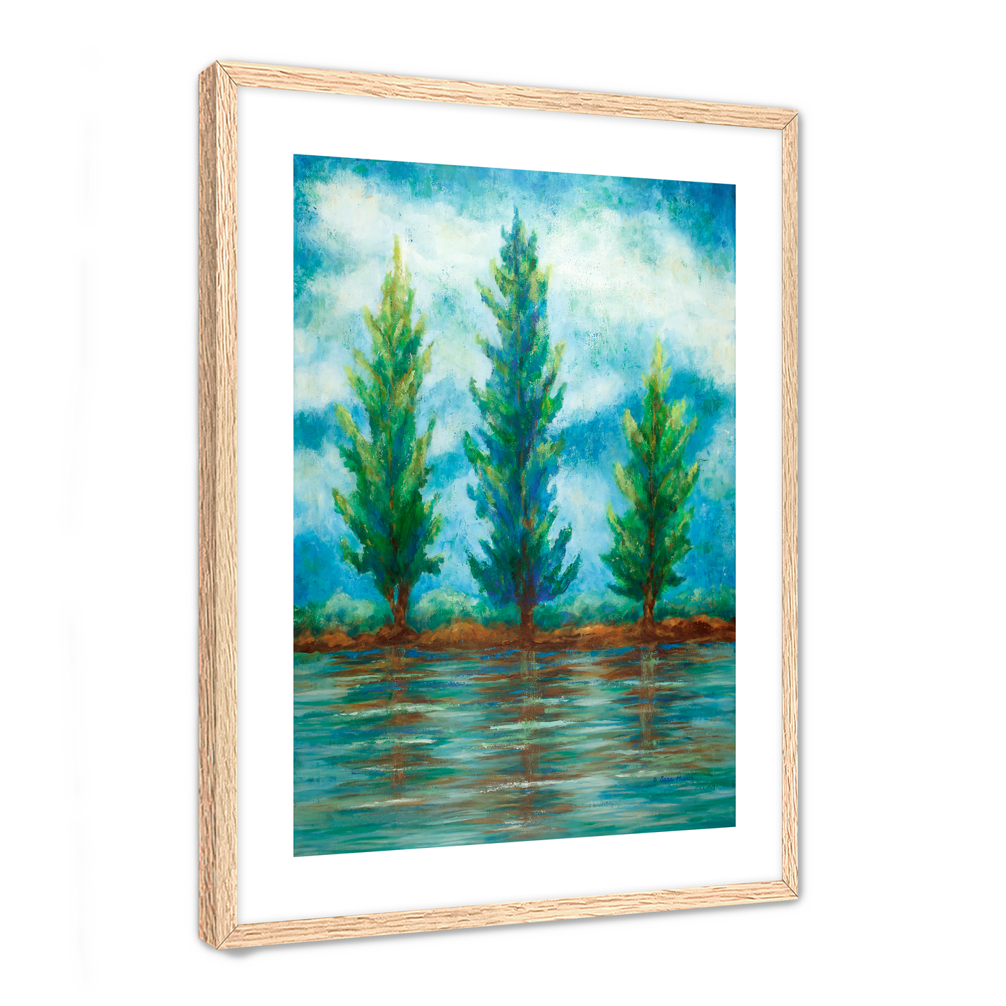 Three River Pines Fine Art Paper Print, Mat & Frame
