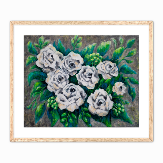 Rose Bouquet Burst Fine Art Paper Print, Mat & Frame