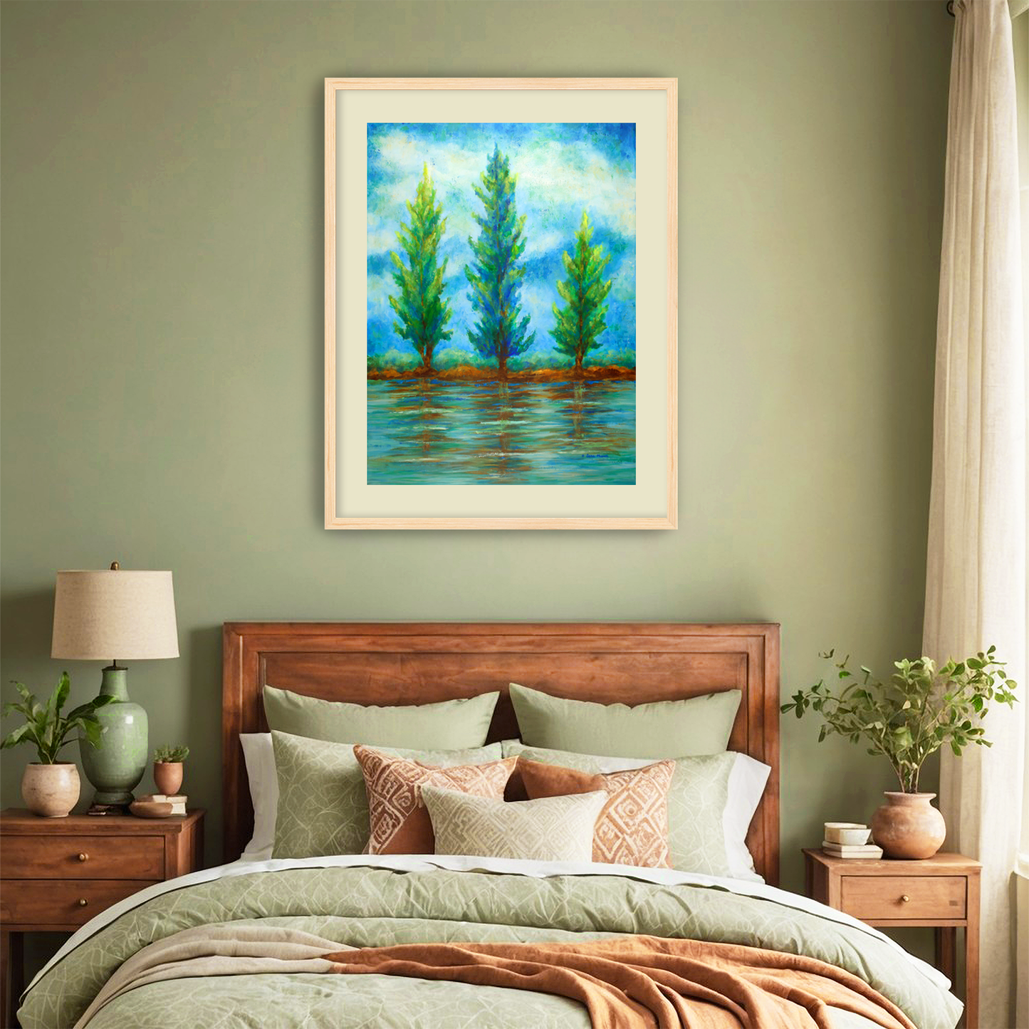 Three River Pines Fine Art Paper Print, Mat & Frame