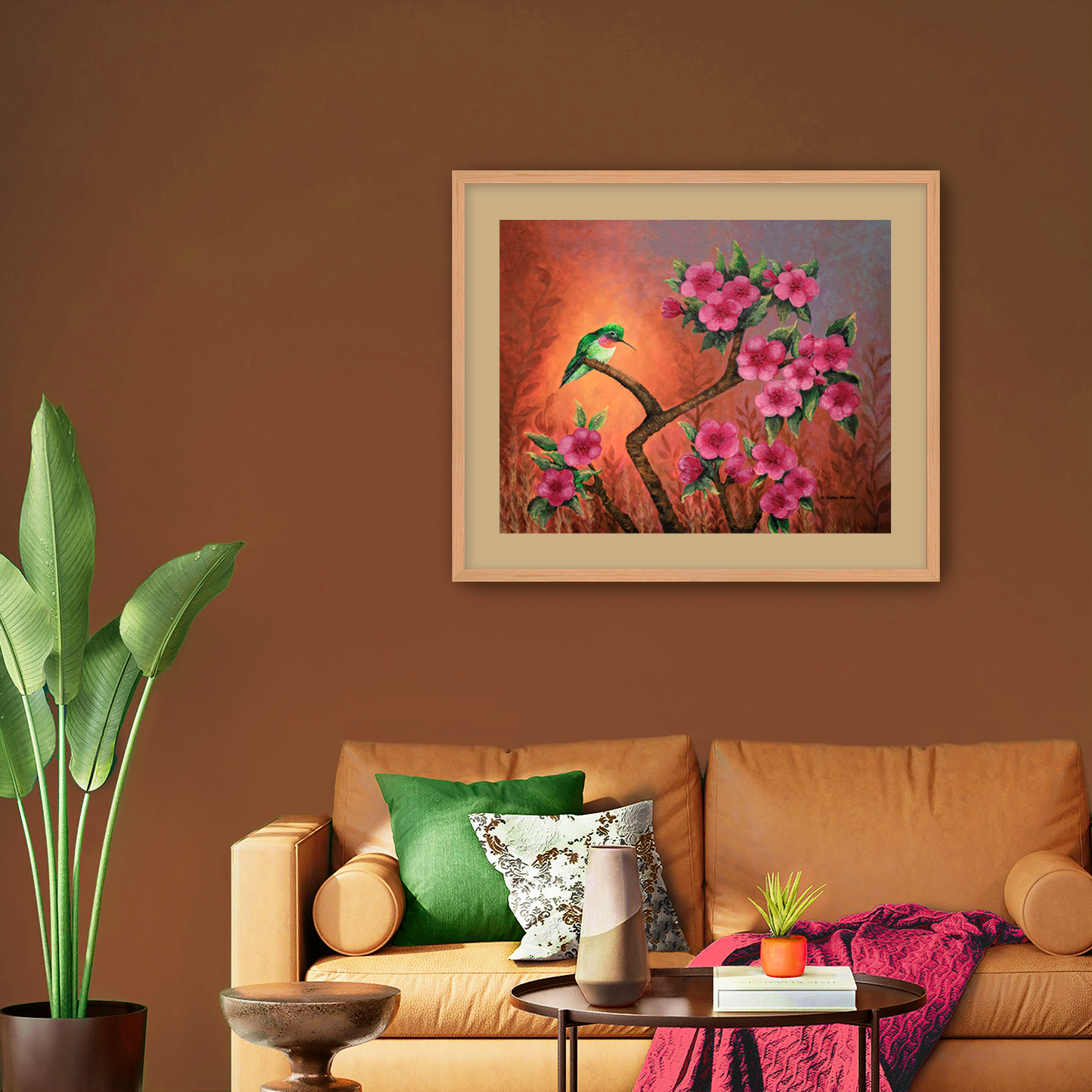 Hummingbird Sunset Fine Art Paper Print, Mat & Frame