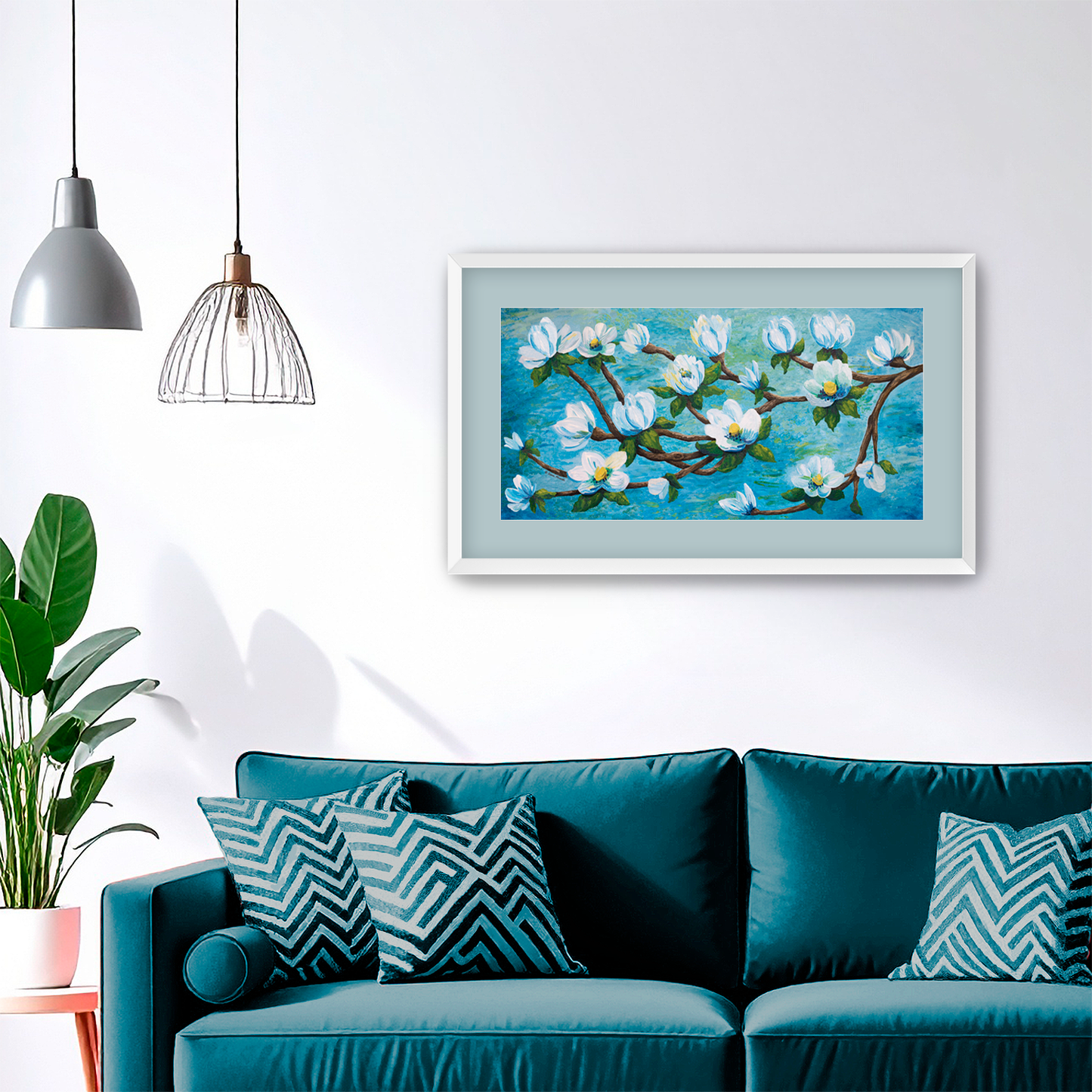 Magnolia Over Water Fine Art Paper Print, Mat & Frame