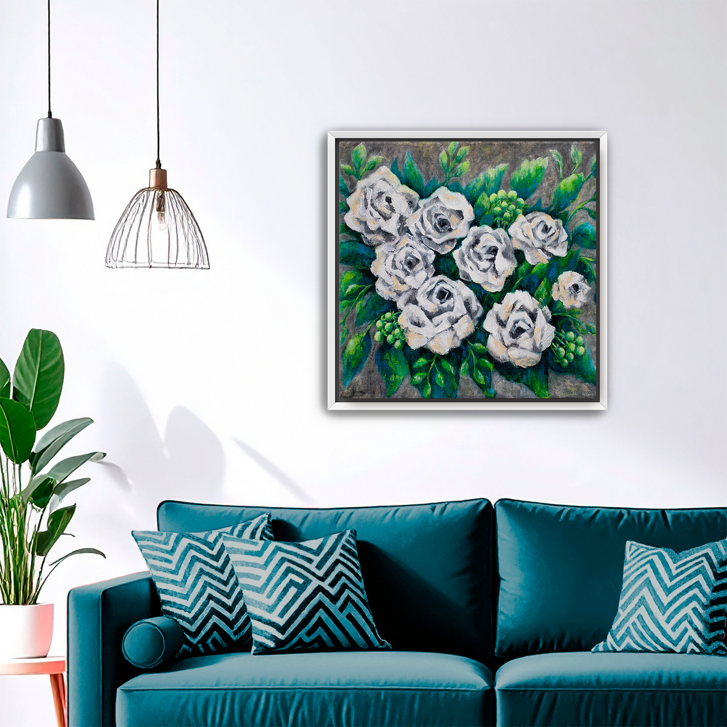 Rose Bouquet Burst Canvas Print, Framed