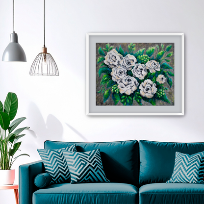Rose Bouquet Burst Fine Art Paper Print, Mat & Frame