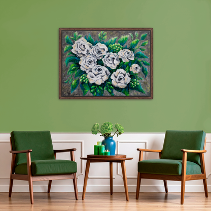 Rose Bouquet Burst Canvas Print, Framed