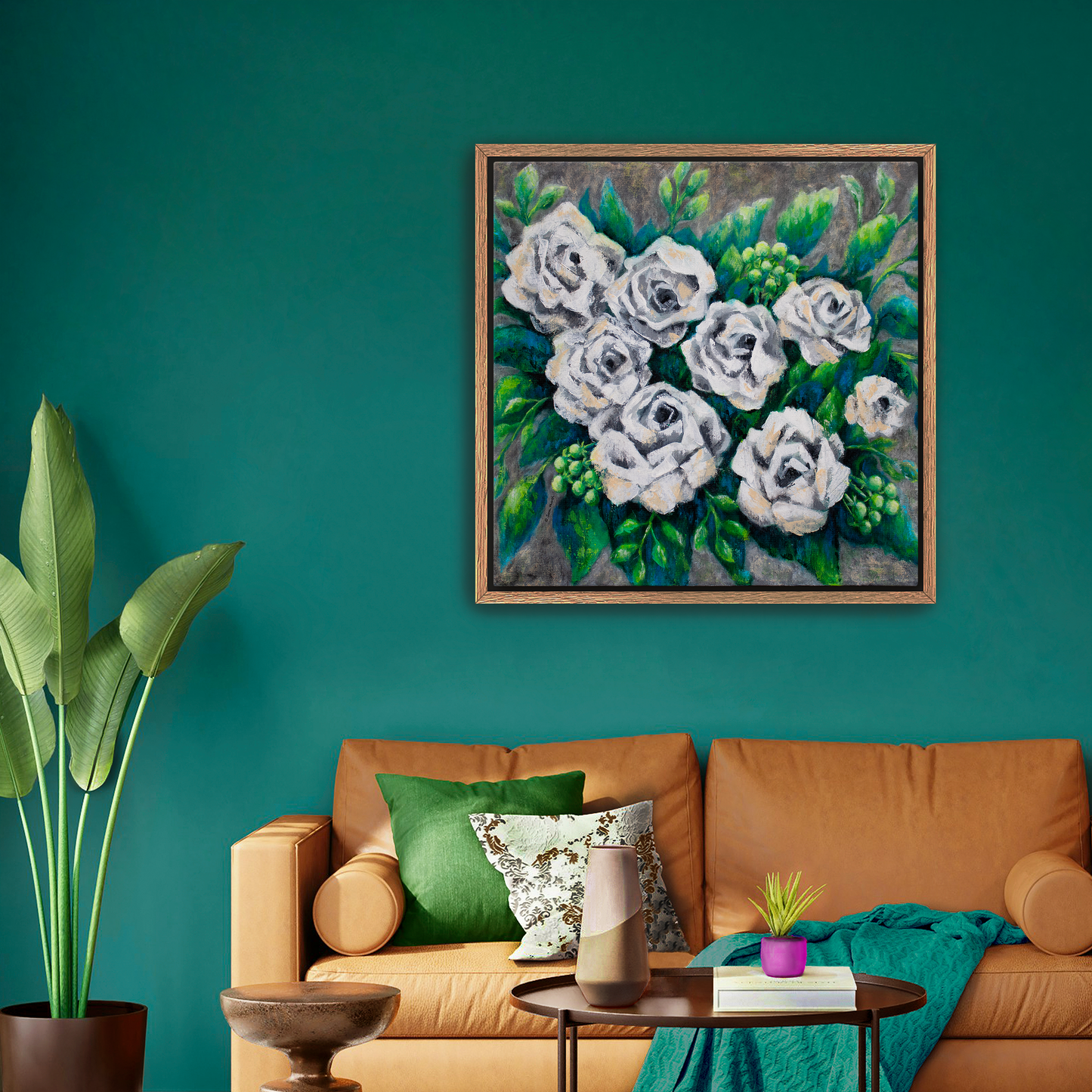 Rose Bouquet Burst Canvas Print, Framed