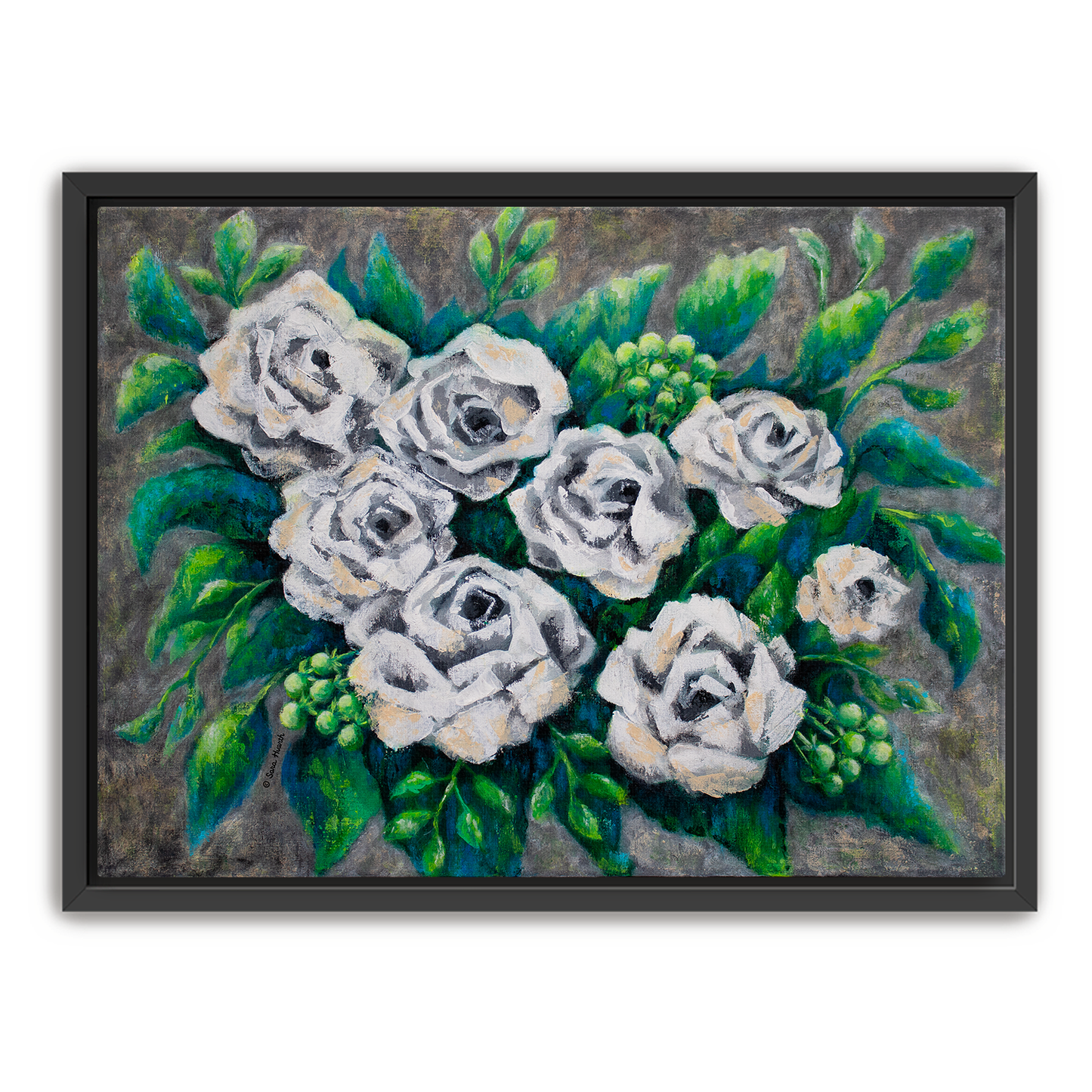 Rose Bouquet Burst Canvas Print, Framed
