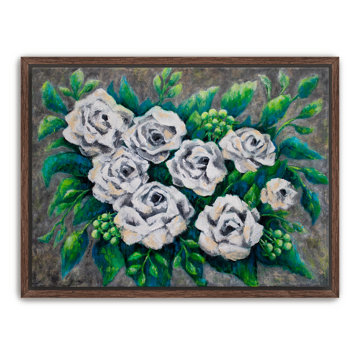 Rose Bouquet Burst Canvas Print, Framed