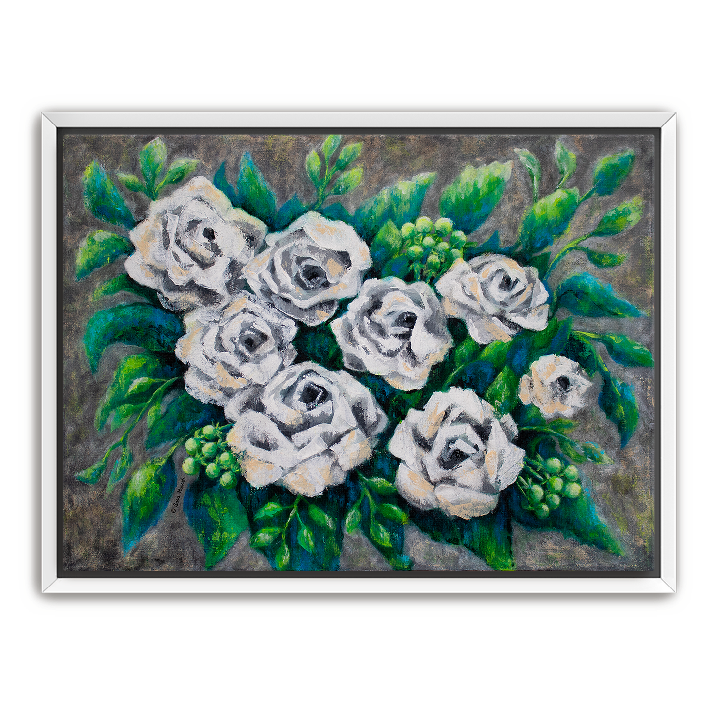 Rose Bouquet Burst Canvas Print, Framed