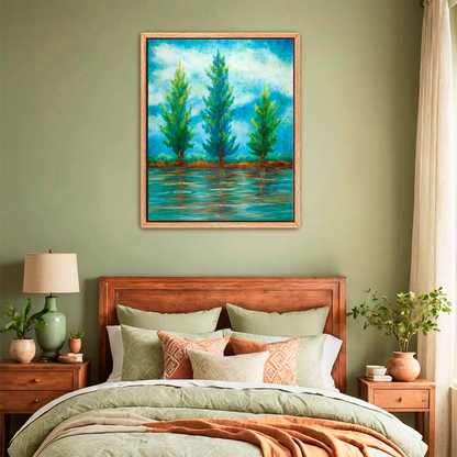 Three River Pines Canvas Print, Framed