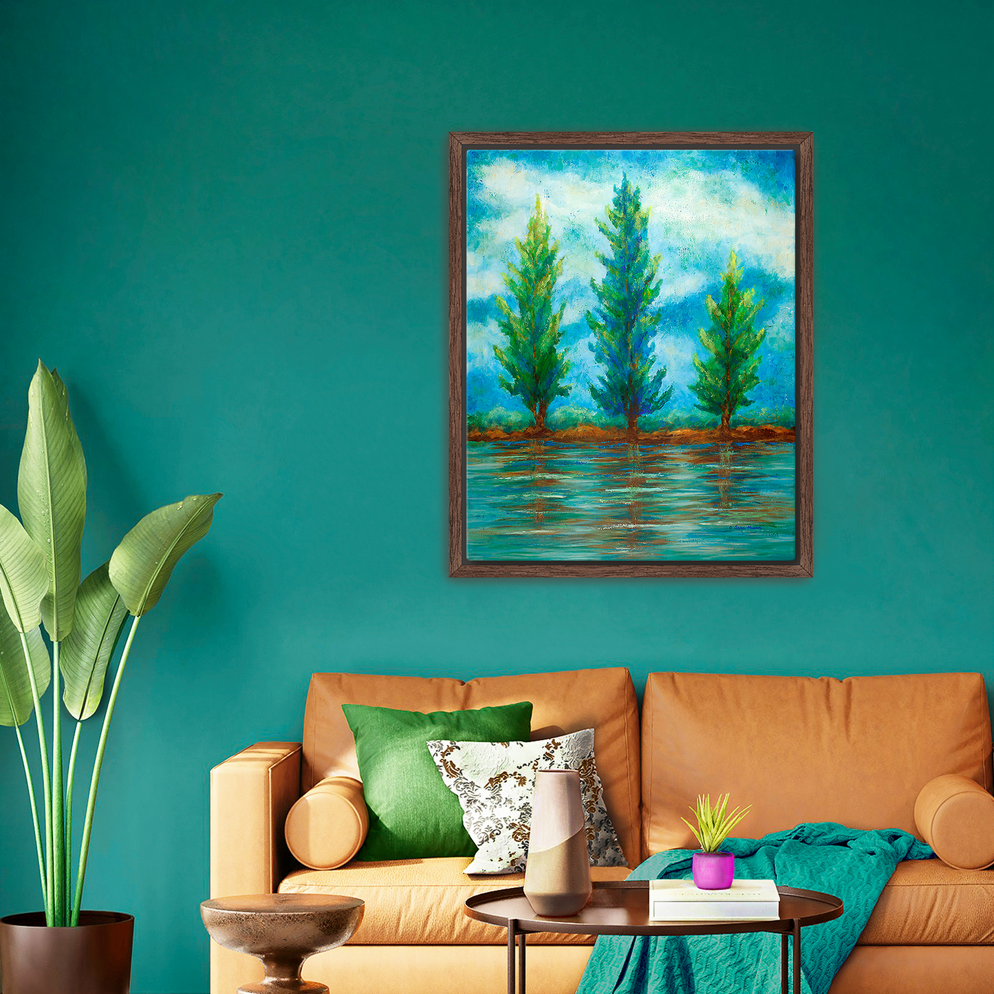 Three River Pines Canvas Print, Framed