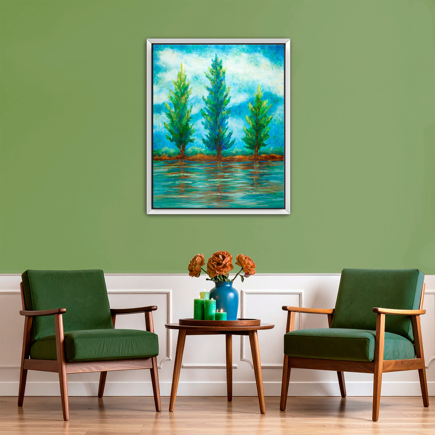Three River Pines Canvas Print, Framed